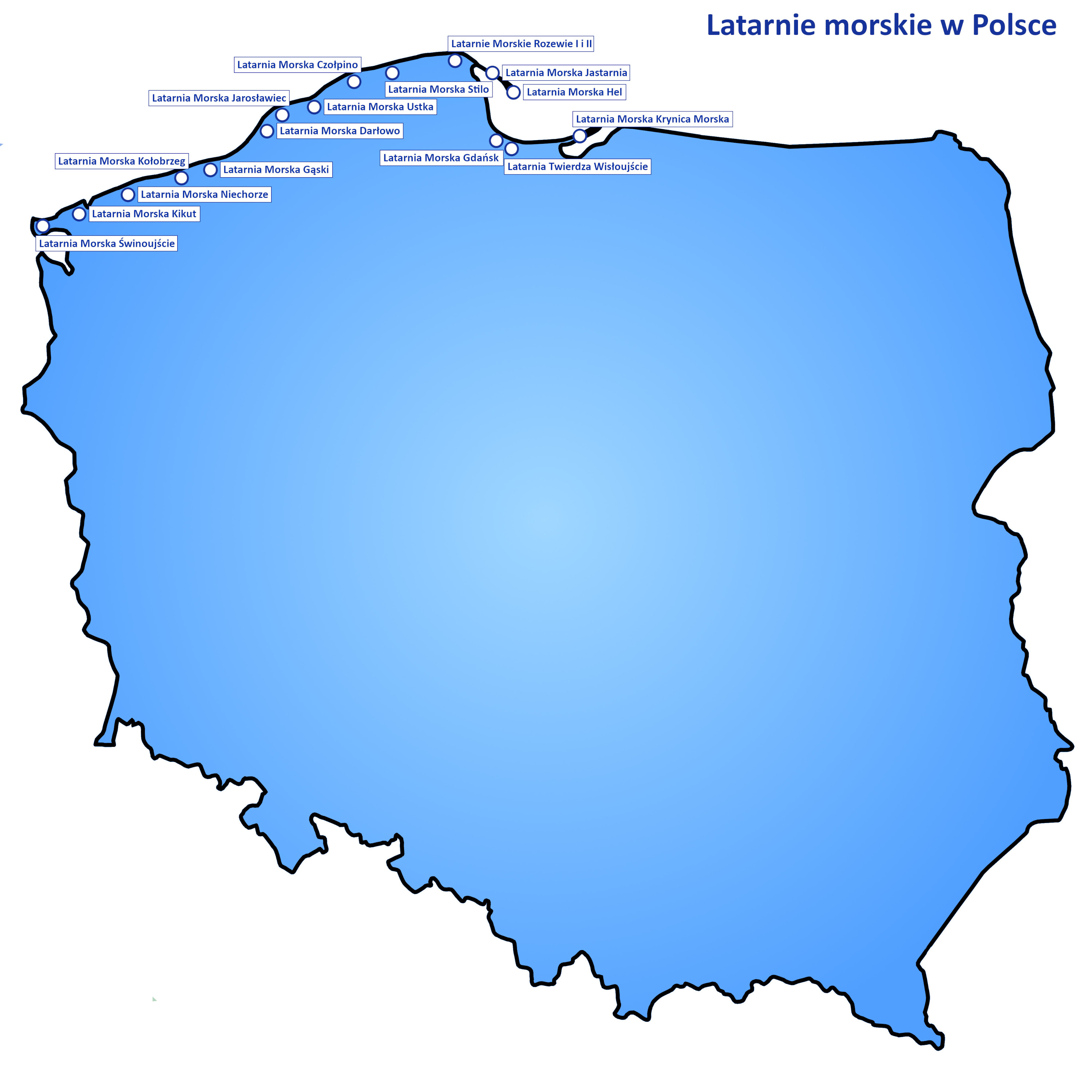 Mapa latarni morskich w Polsce