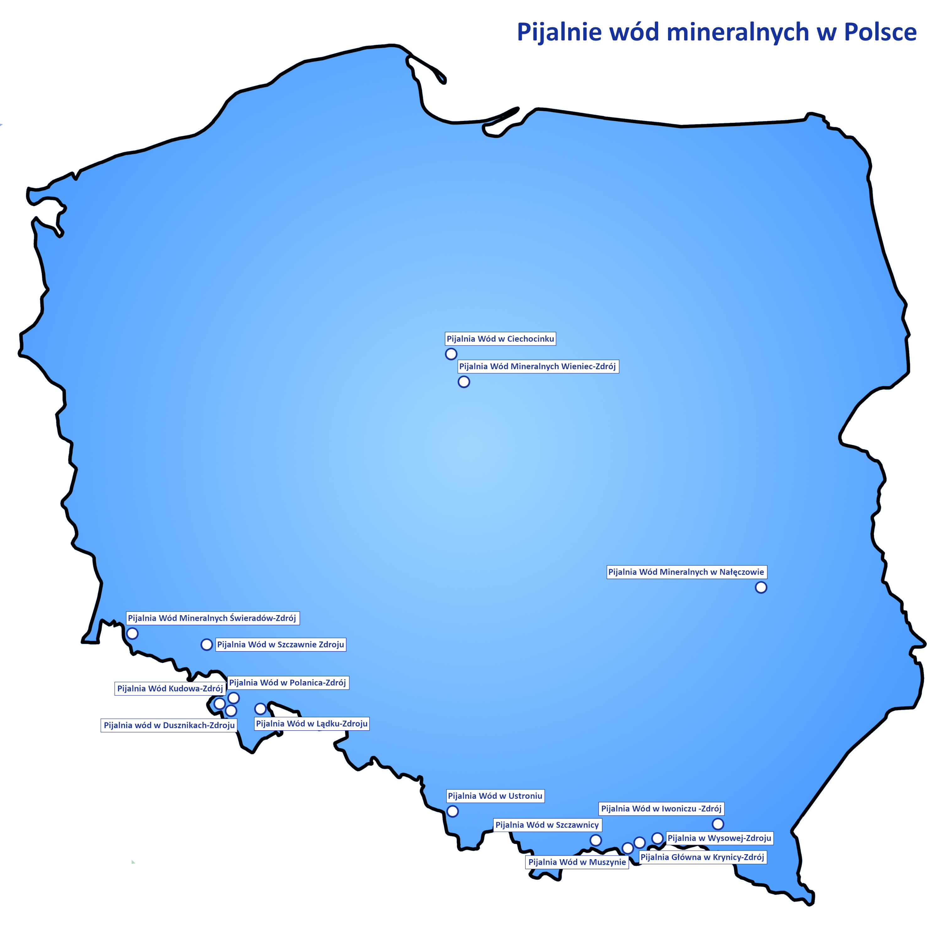 Mapa pijalni wód mineralnych w Polsce