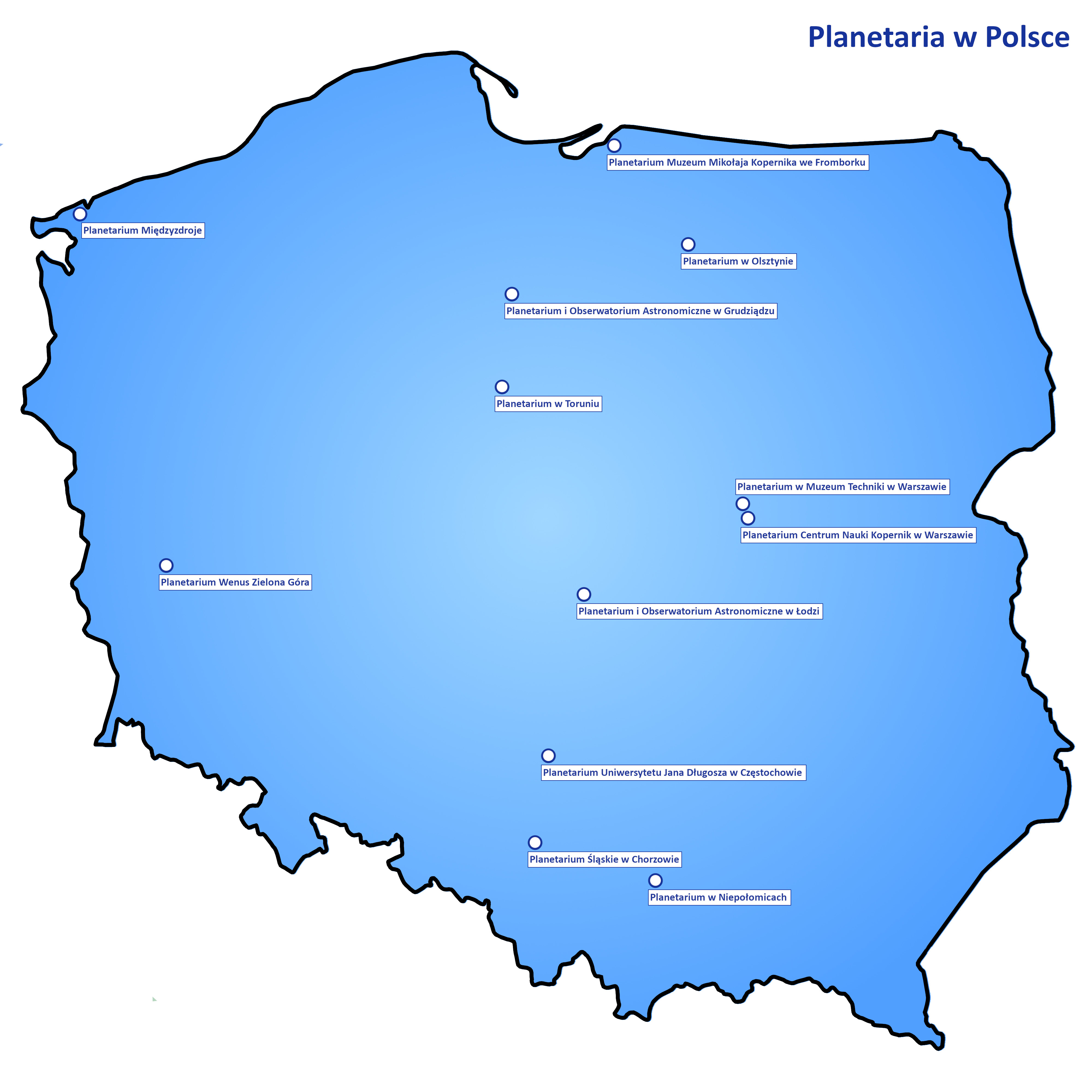 Mapa planetariów w Polsce