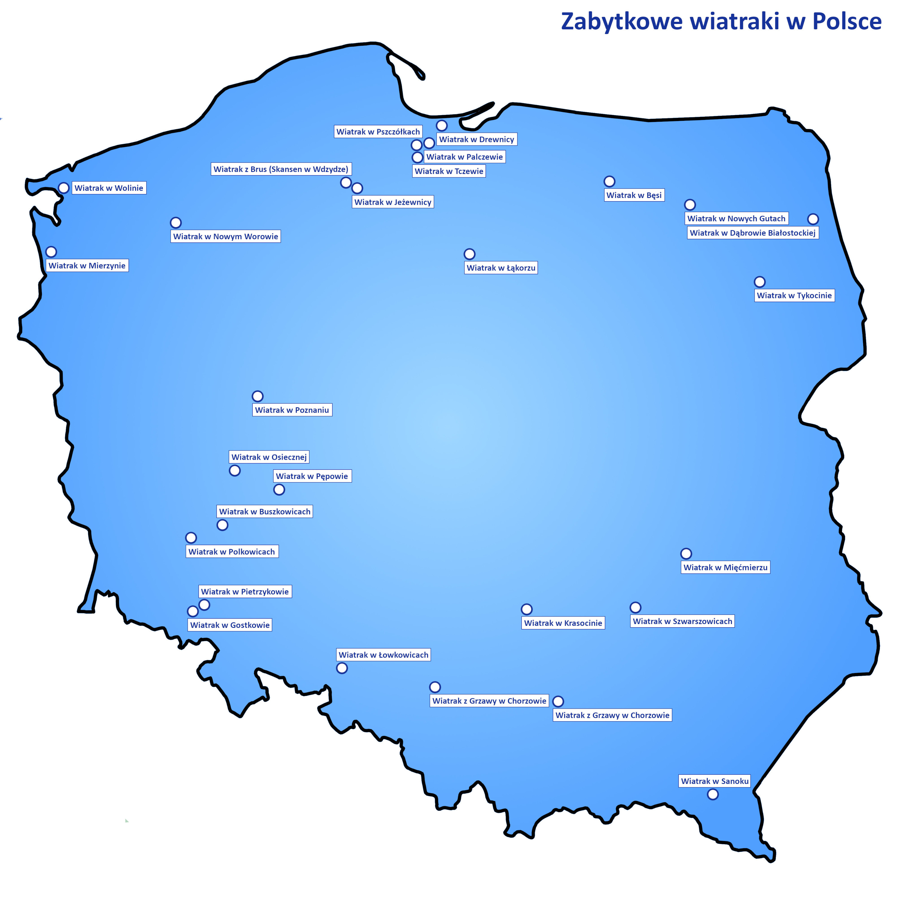 Mapa zabytkowych wiatraków w Polsce